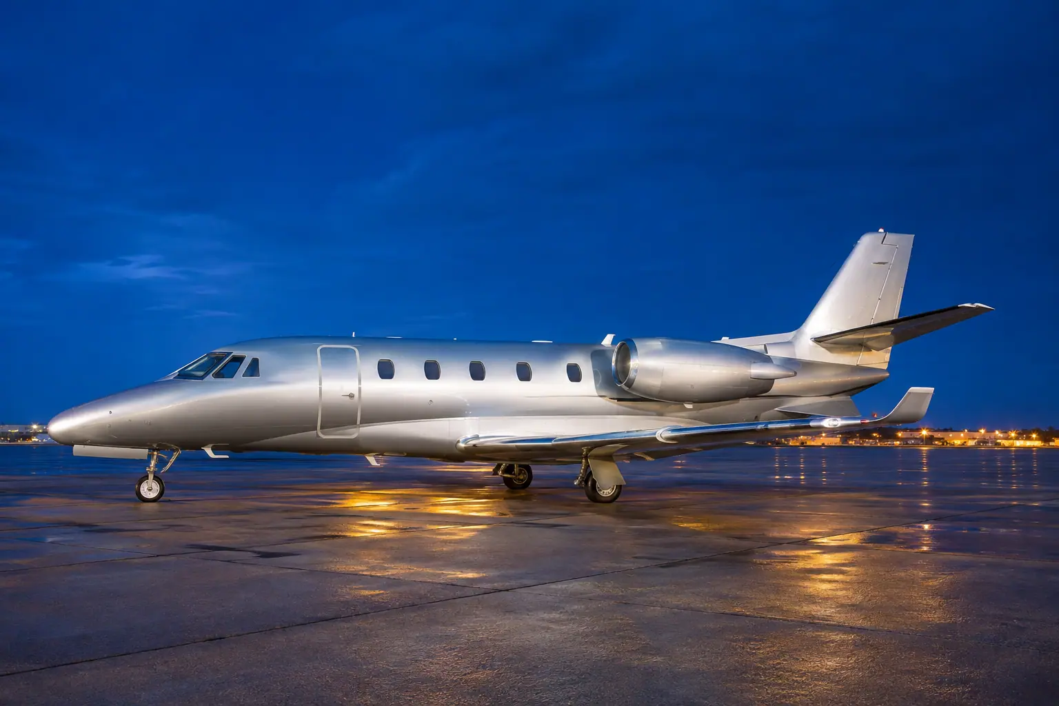 Midsize jet on the ramp