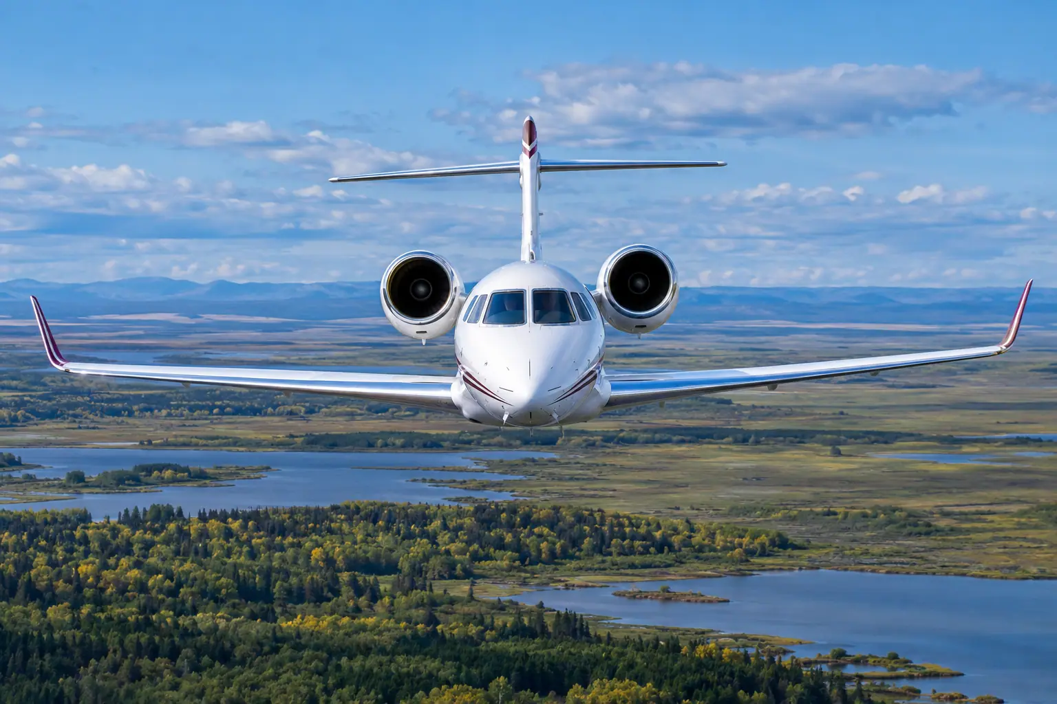Private jet climbing out over Minneapolis